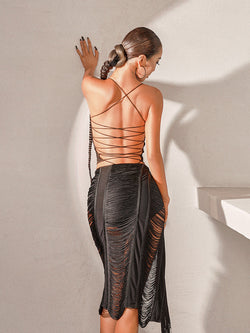 Havana Fringe Wrap Skirt #2174 -- Black