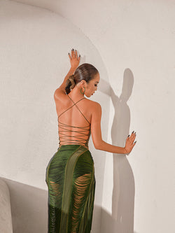 Havana Fringe Wrap Skirt #2174 -- Green