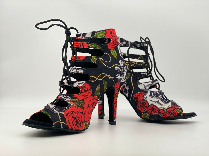 Custom Made Latin Dance Shoes - All Tied-Up ~ Skulls & Roses