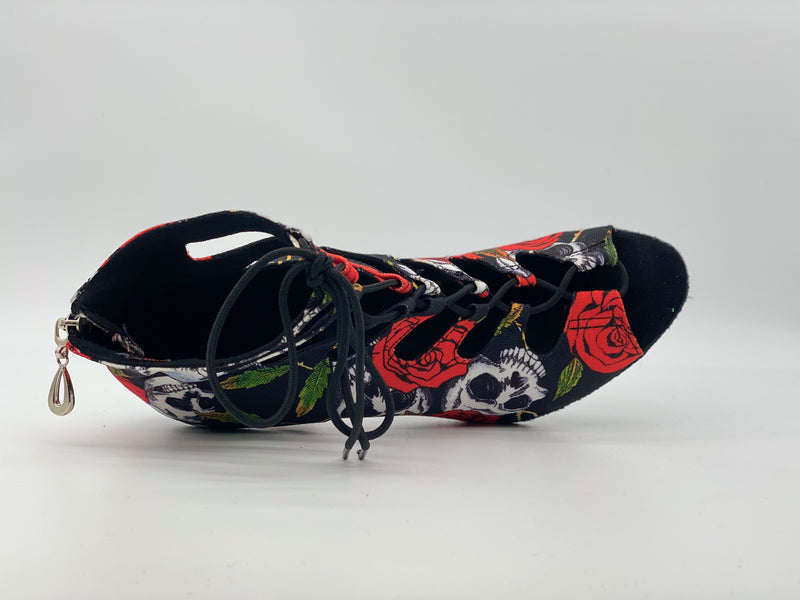 Custom Made Latin Dance Shoes - All Tied-Up ~ Skulls & Roses