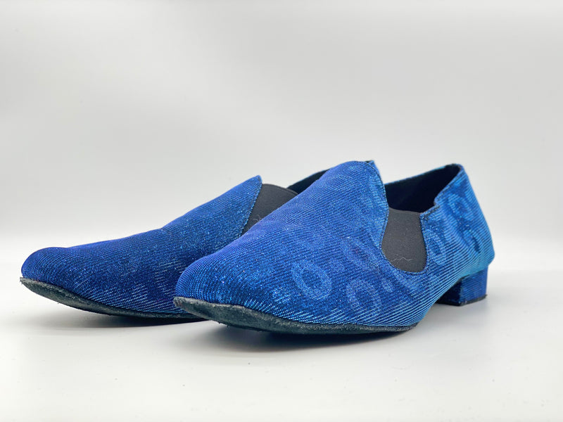 Custom Made Latin Dance Shoes - Men's Slip On with Elastic ~ Holographic Blue