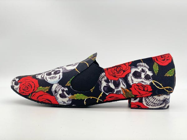 Custom Made Latin Dance Shoes - Men's Slip On ~ Skulls & Roses
