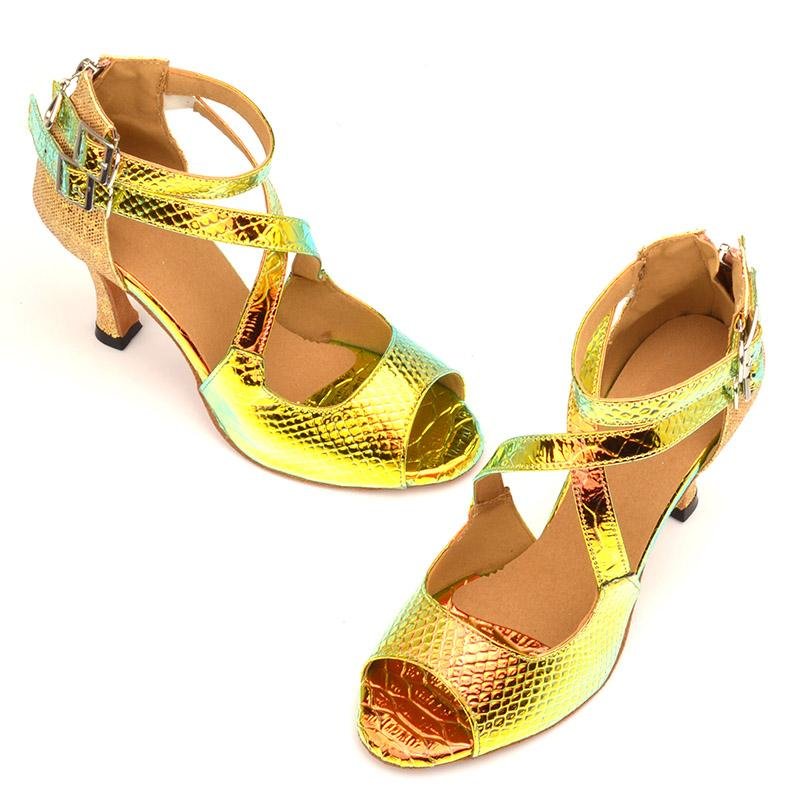 Custom Made Latin Dance Shoes - Double Stripe Snake Gold - Sydney Social Baila