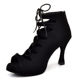 Custom Made Latin Dance Shoes - Lace up boot- Black - Sydney Social Baila