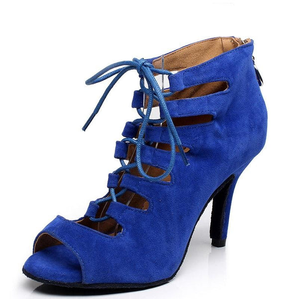 Custom Made Latin Dance Shoes - Lace up boot- Blue - Sydney Social Baila