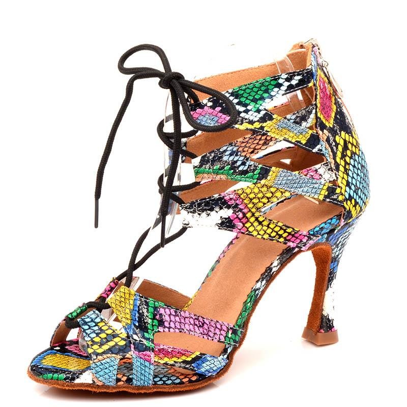 Custom Made Latin Dance Shoes - Lace up rainbow Snake - Sydney Social Baila