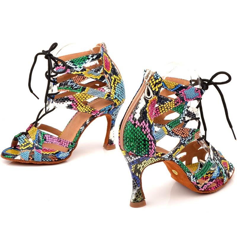 Custom Made Latin Dance Shoes - Lace up rainbow Snake - Sydney Social Baila