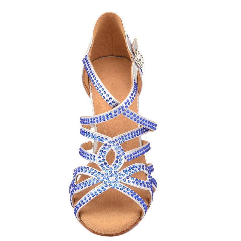Made to order: Latin dance shoes "Blue dimond on white silk" - Sydney Social Baila