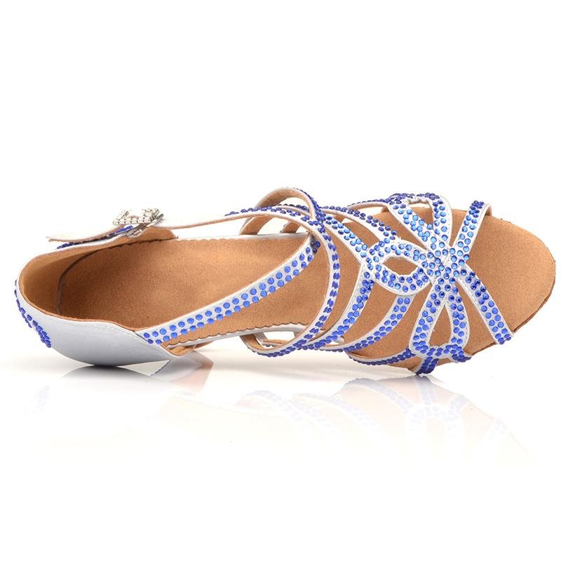 Made to order: Latin dance shoes "Blue dimond on white silk" - Sydney Social Baila