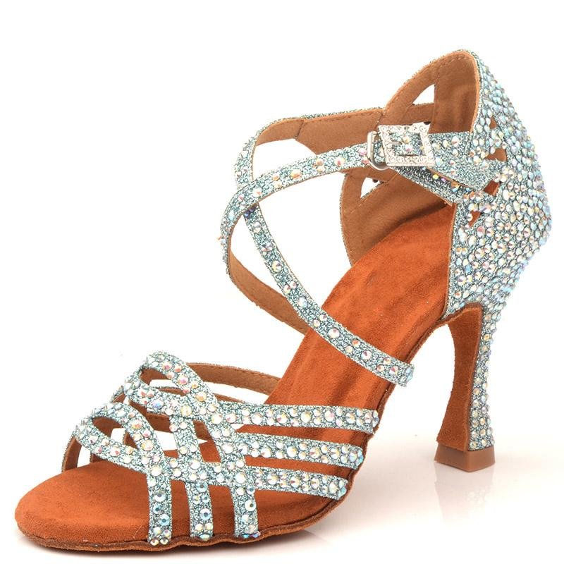 Made to order: Latin dance shoes "Dimond on Blue sparkle " - Sydney Social Baila