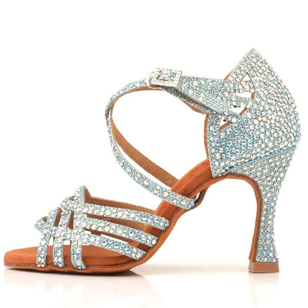 Made to order: Latin dance shoes "Dimond on Blue sparkle " - Sydney Social Baila